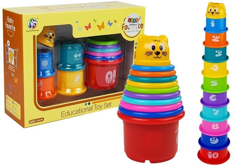 Pyramida z kelímků pro miminka s kočičkou barevná