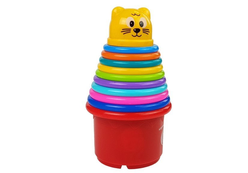 Pyramida z kelímků pro miminka s kočičkou barevná