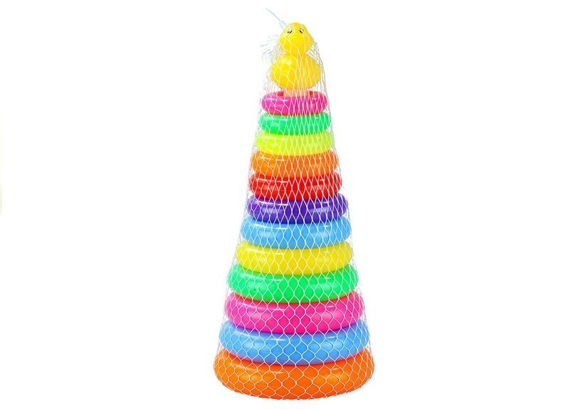 Pyramida z kroužků 40cm vysoká skládačka s kačenkou