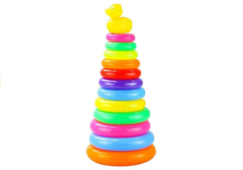 Pyramida z kroužků 40cm vysoká skládačka s kačenkou
