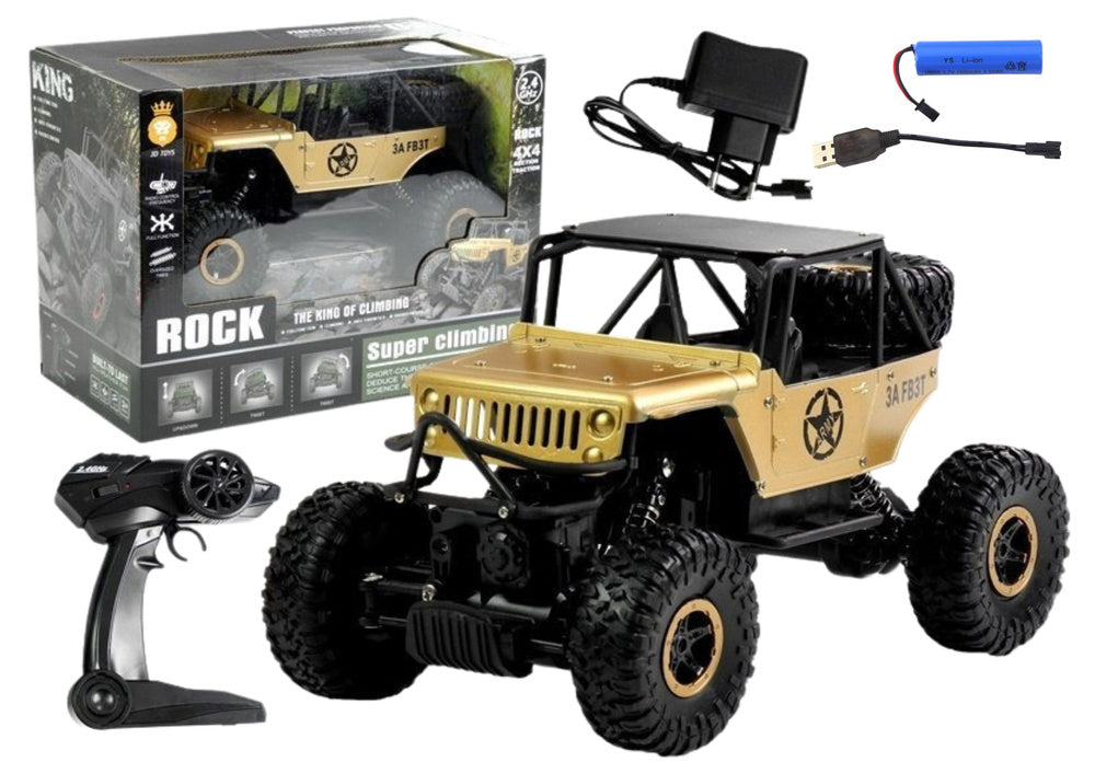 RC auto Jeep 1:18 s pohonem 4x4 a dobíjecí baterií zlaté