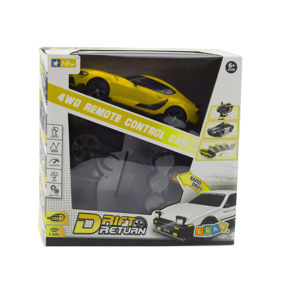 RC auto na drift 4WD s výměnnými koly a ovladačem žluté
