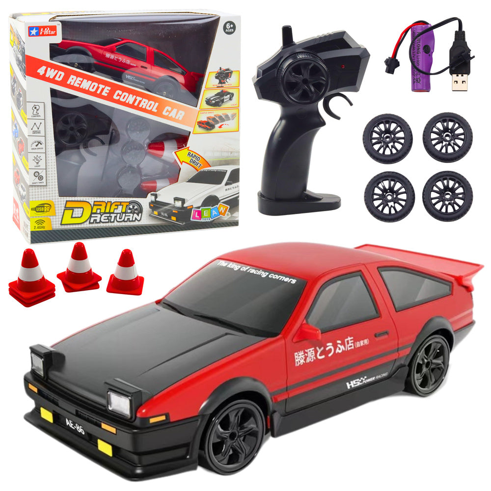 RC auto na drift s výměnnými koly 4WD dálkové ovládání červené