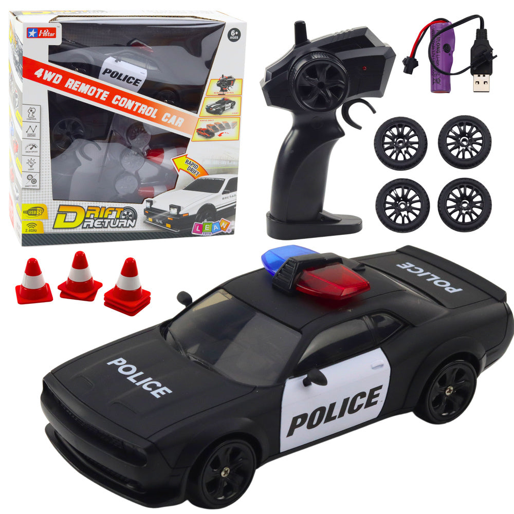 RC auto na drift s výměnnými koly 4WD policie na dálkové ovládání