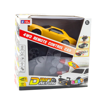 RC auto na drift s výměnnými koly a 4WD pohonem žluté
