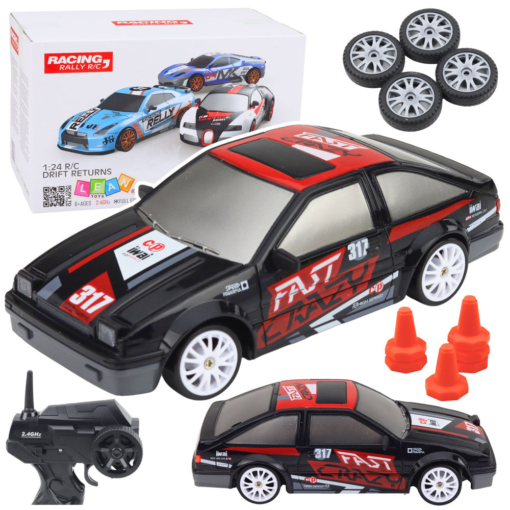 RC auto na driftování se zaměnitelnými koly černé 1:24