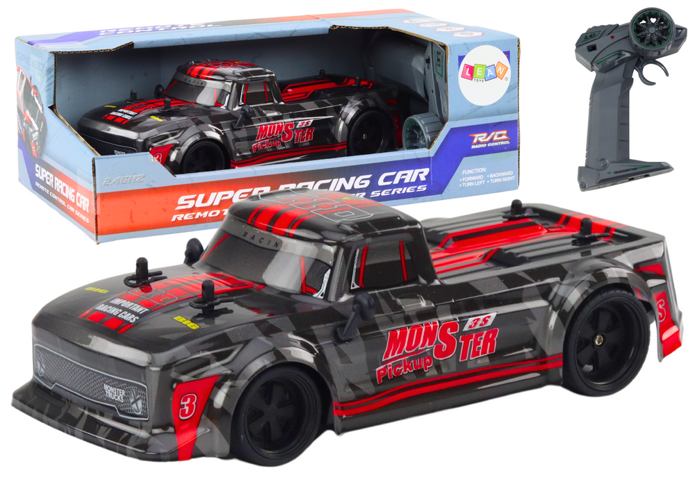 RC auto pick up 1:18 s gumovými pneumatikami a 2.4G ovladačem červené