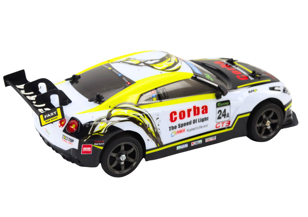 RC auto sportovní 1:16 drift s výměnnými koly bílo žluté
