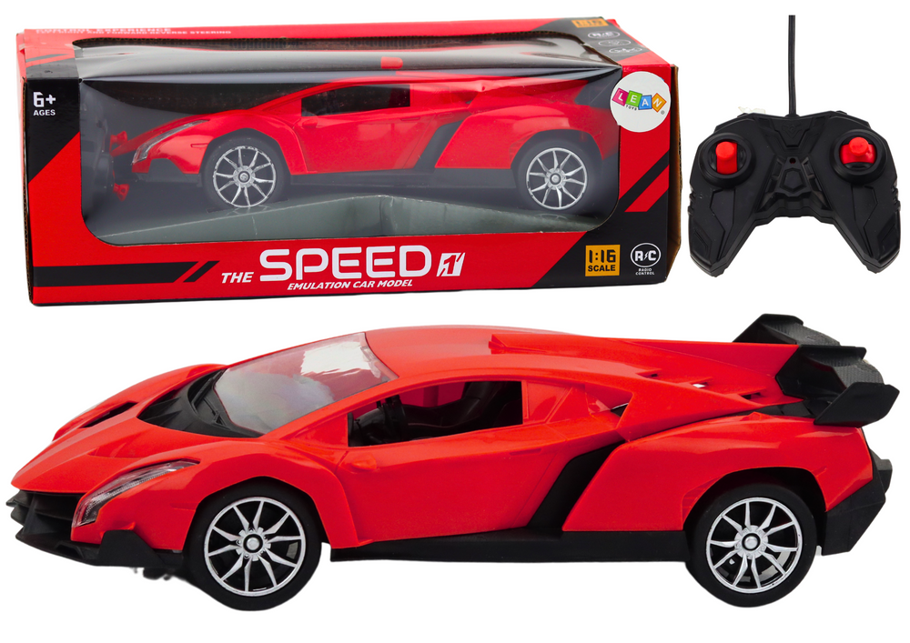 RC auto sportovní 1:16 s dálkovým ovládáním a LED světly červené