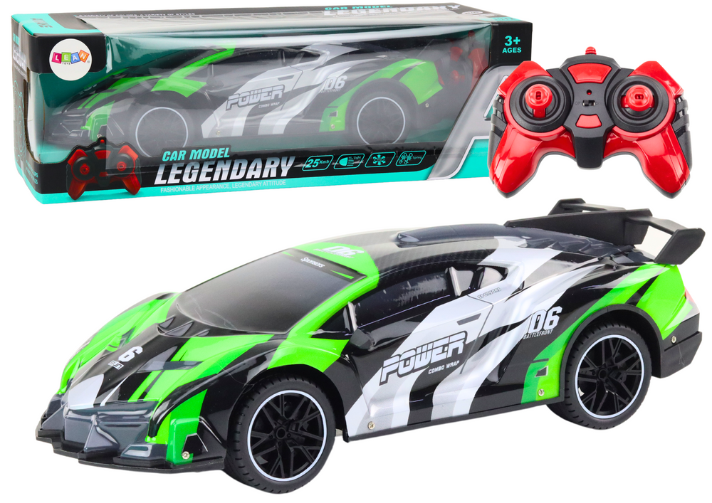 RC auto sportovní na dálkové ovládání 1:10 25km/h LED světla zelené