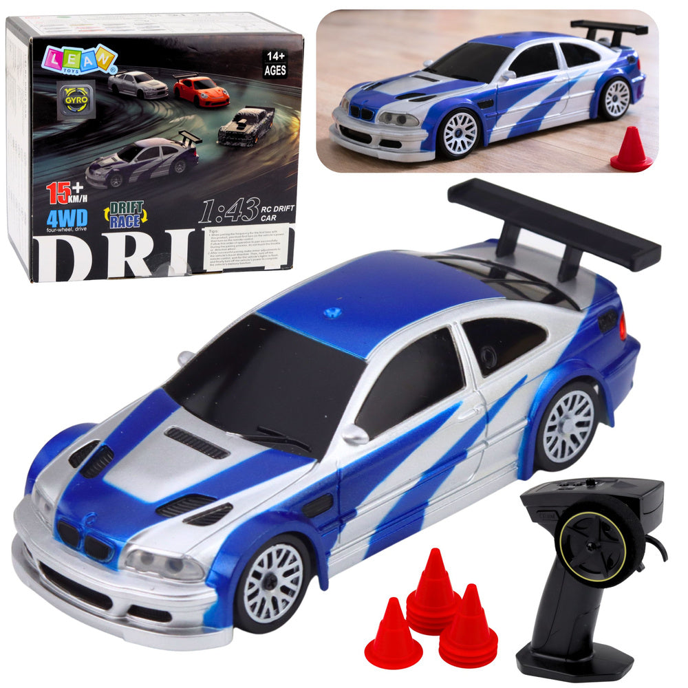 RC auto sportovní na drift E46 s kužely – 1:43, 15 km/h