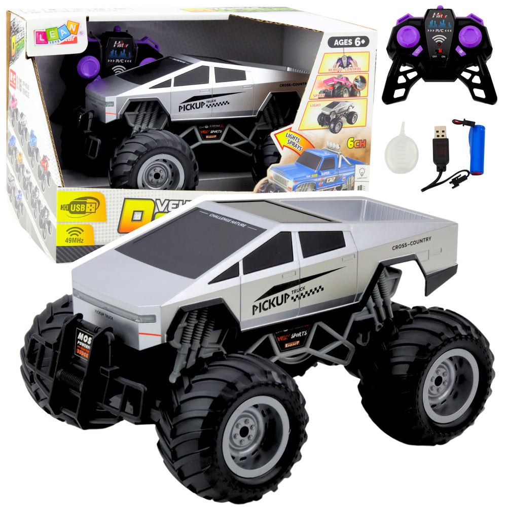 RC auto terénní pickup s LED světly a sprayem 1:16 stříbrné