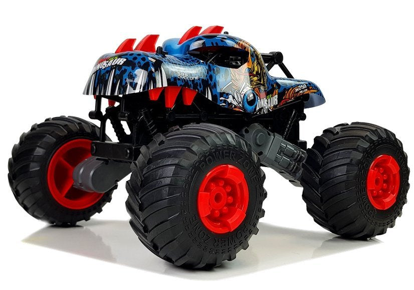 RC auto terénní s velkými koly motiv dinosaurus 2.4G červené