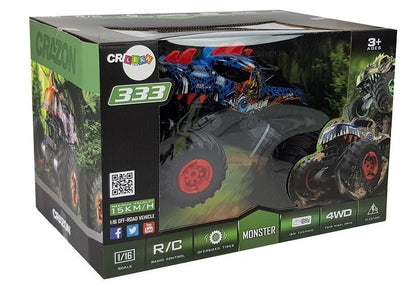RC auto terénní s velkými koly motiv dinosaurus 2.4G červené