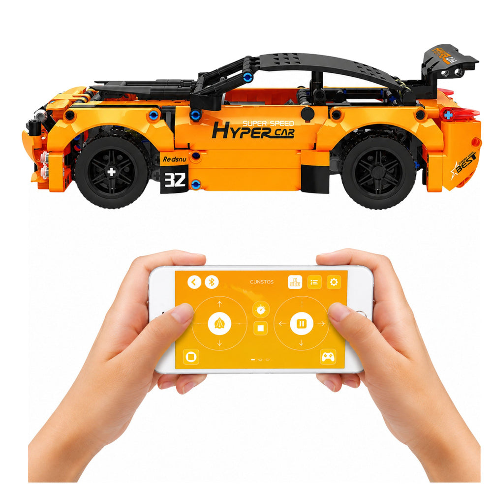 RC auto ze stavebních kostek na dálkové ovládání – oranžové