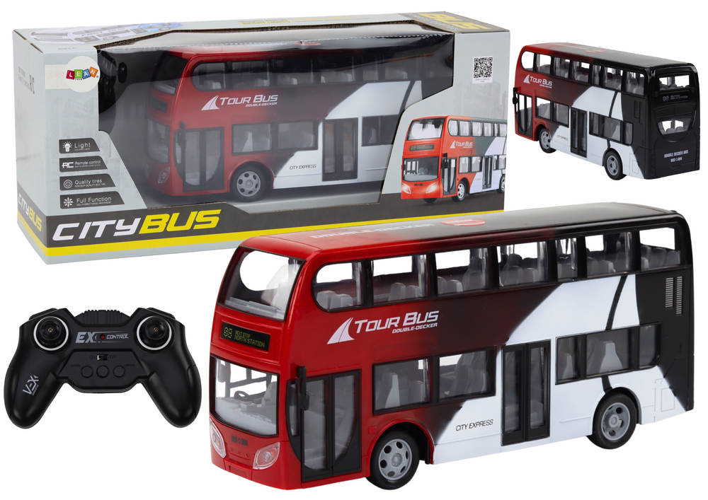 RC autobus dvoupatrový červený – dálkové ovládání se světly