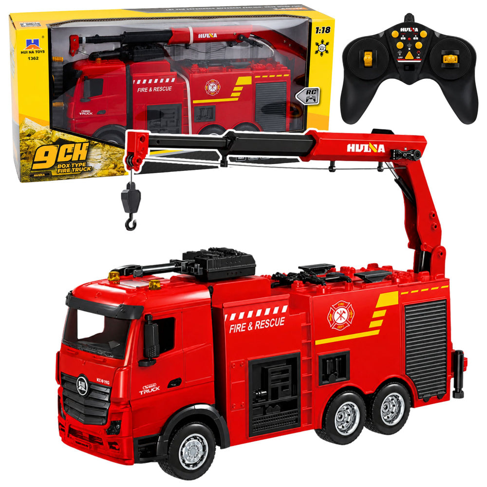 RC hasičské auto s jeřábem a vodním dělem 1:18 – Huina