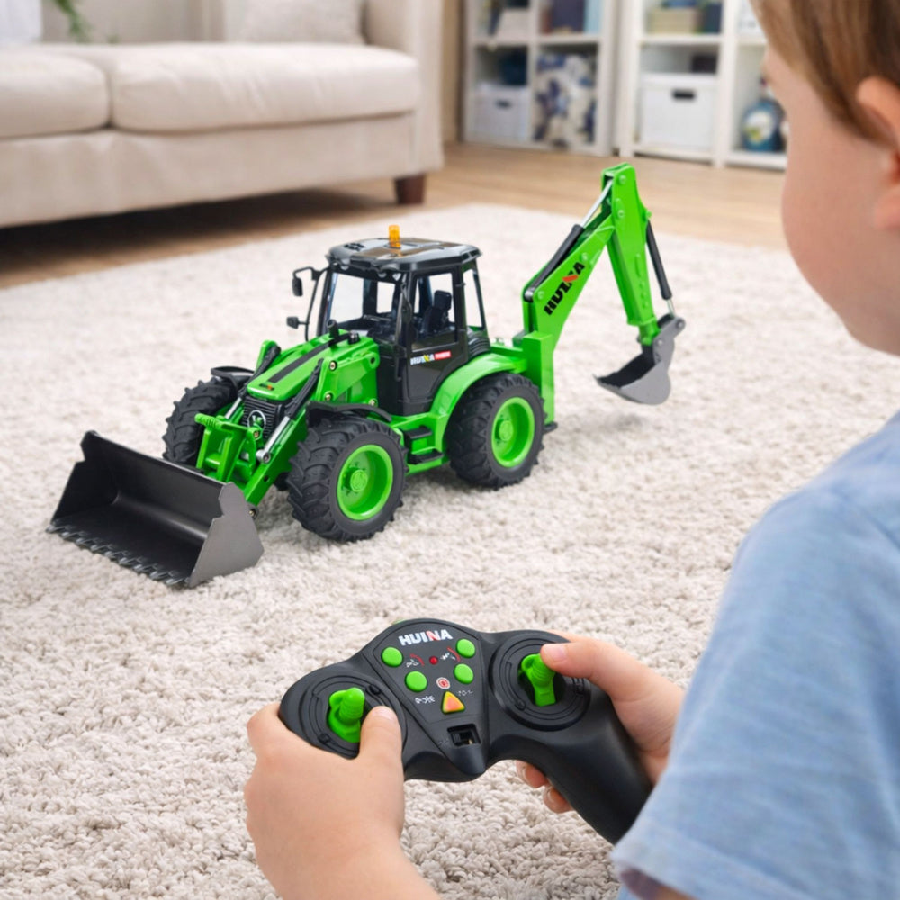 RC koparko-nakladač s osvětlením a zvuky pro děti od 8 let – Huina