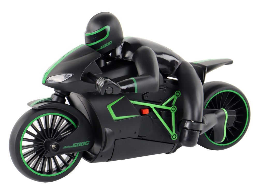 RC motocykl na dálkové ovládání 20 km/h s jezdcem zelený