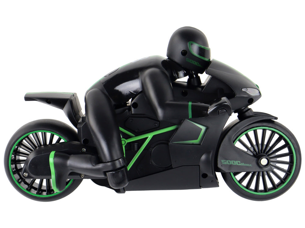 RC motocykl na dálkové ovládání 20 km/h s jezdcem zelený