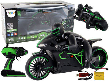 RC motocykl na dálkové ovládání 20 km/h s jezdcem zelený