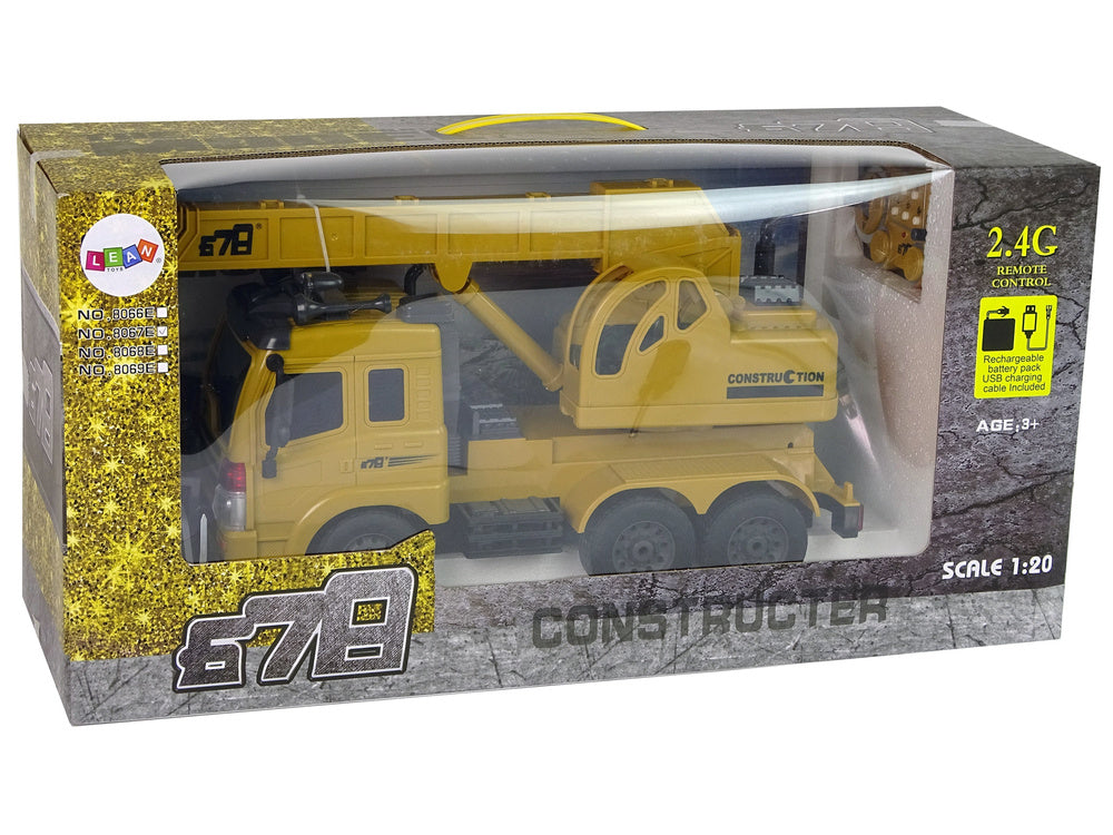 RC nákladní auto s jeřábem 1:20 pilot 2,4G zvuk světla žluté