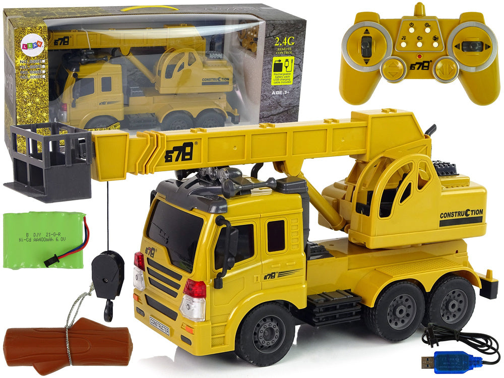 RC nákladní auto s jeřábem 1:20 pilot 2,4G zvuk světla žluté