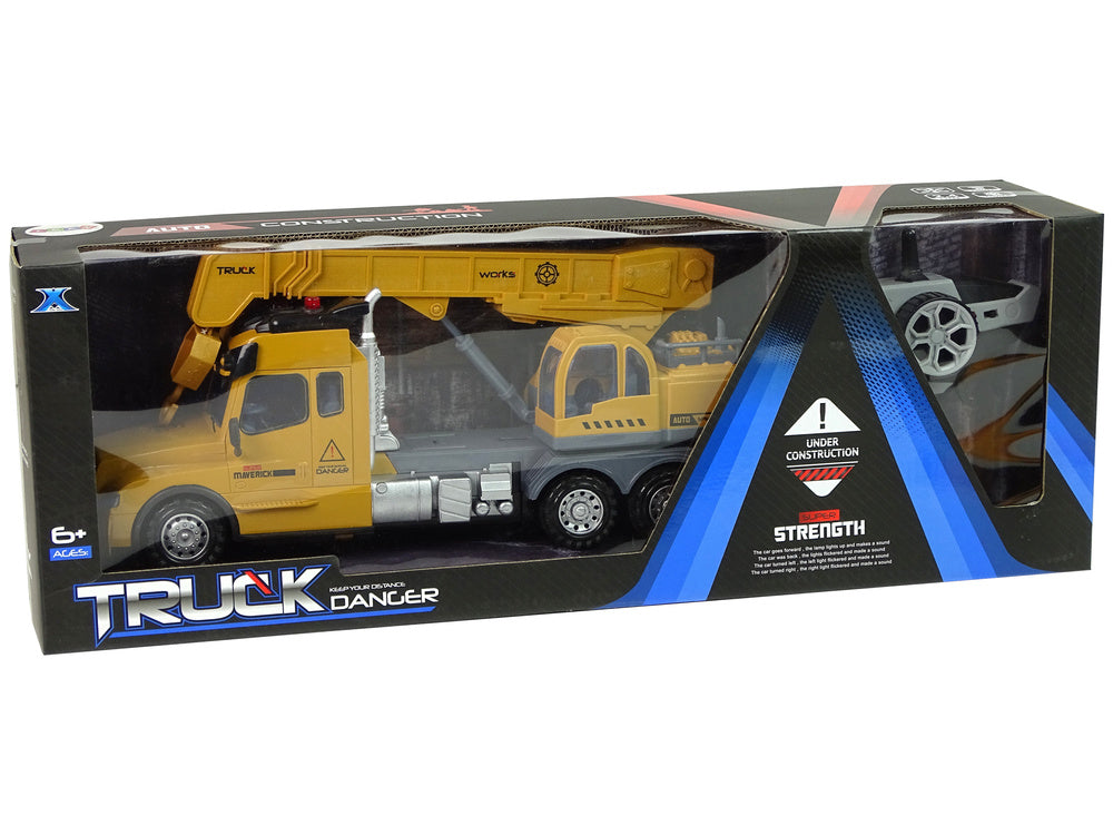 RC nákladní auto s jeřábem 2,4G světla zvuky žluté