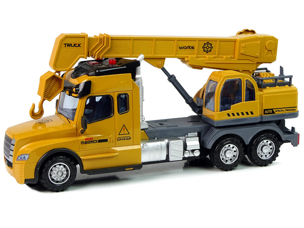 RC nákladní auto s jeřábem 2,4G světla zvuky žluté