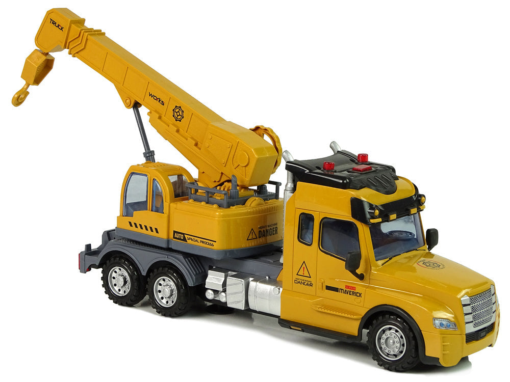 RC nákladní auto s jeřábem 2,4G světla zvuky žluté