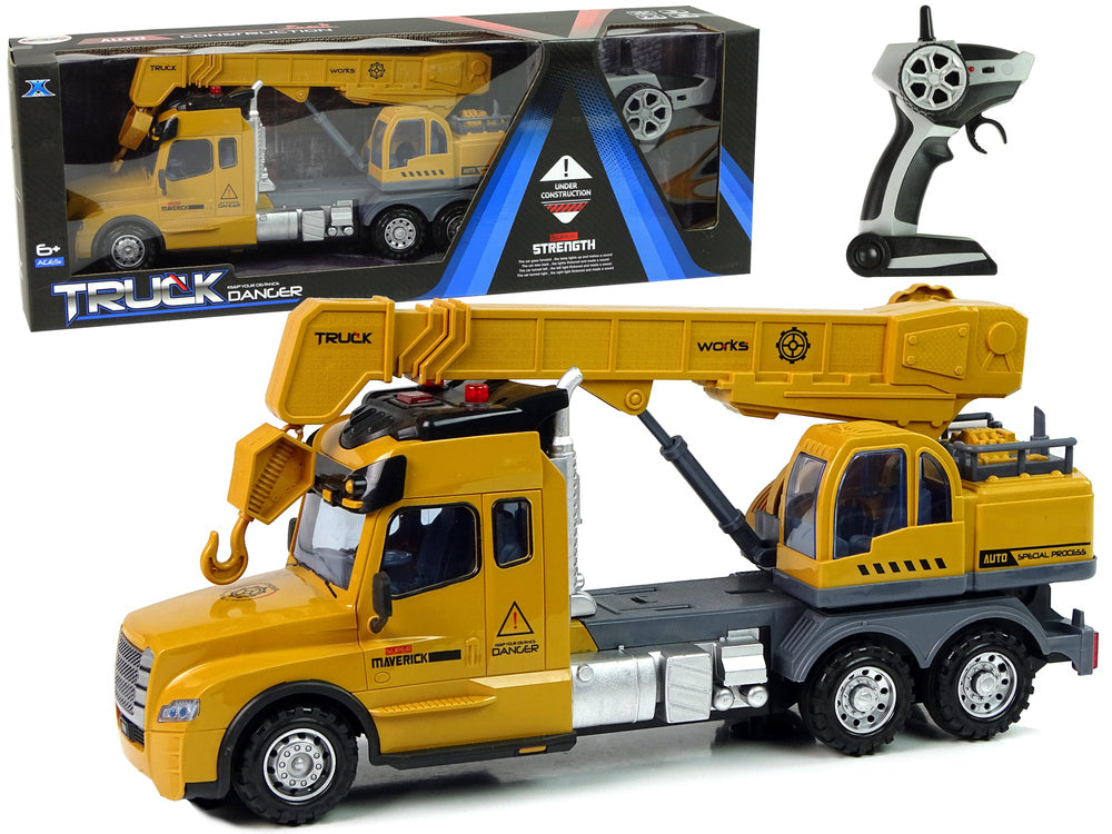 RC nákladní auto s jeřábem 2,4G světla zvuky žluté