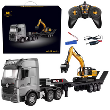 RC nákladní auto s návěsem a bagrem 1:18 – Huina šedé