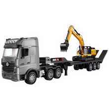 RC nákladní auto s návěsem a bagrem 1:18 – Huina šedé