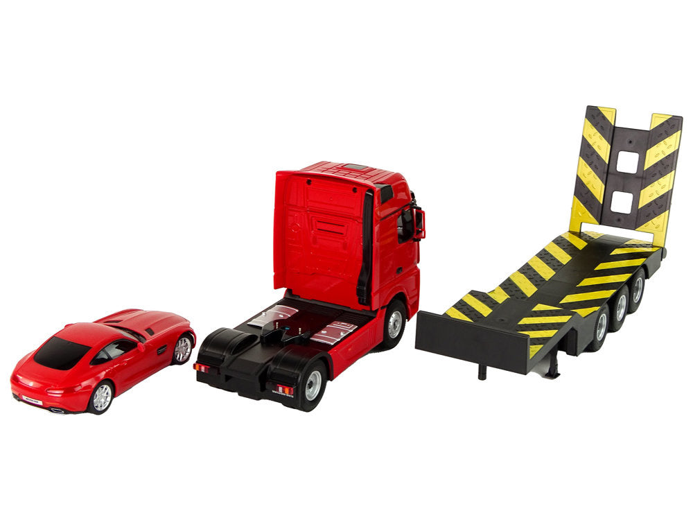 RC odtahové vozidlo s autíčkem Mercedes Benz 1:26 červené