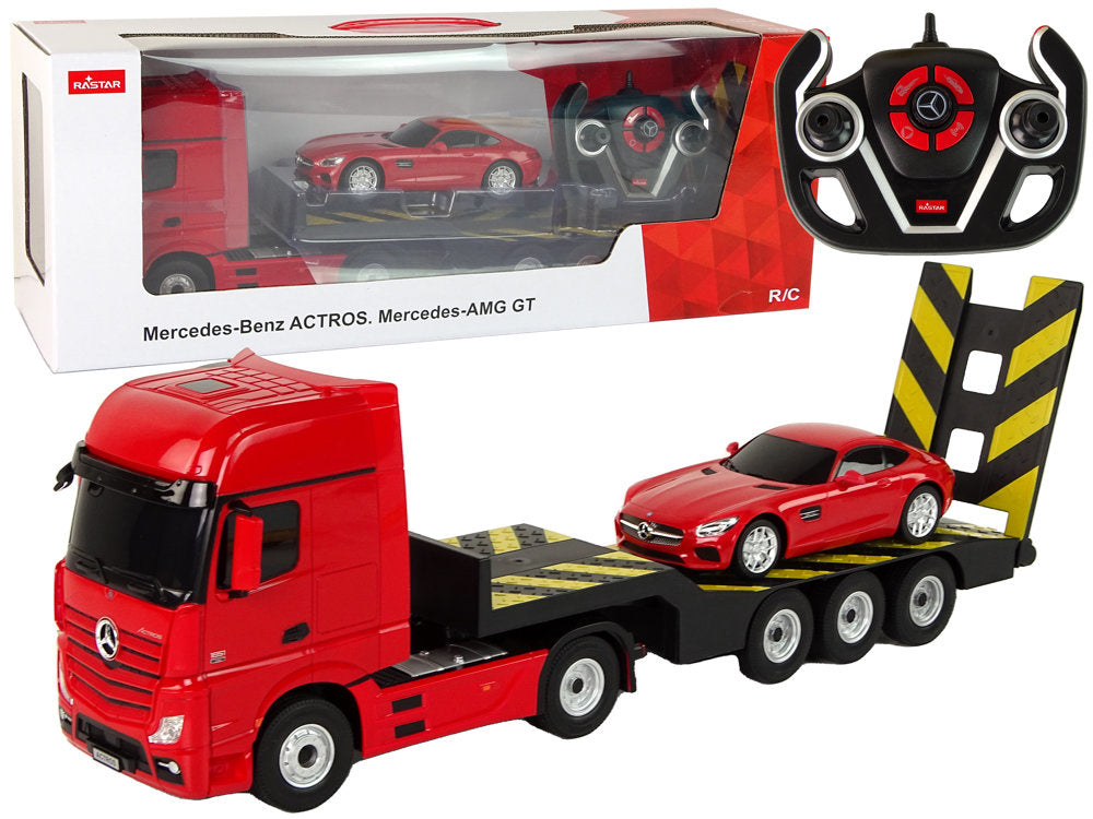 RC odtahové vozidlo s autíčkem Mercedes Benz 1:26 červené