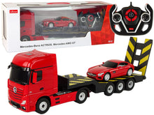 RC odtahové vozidlo s autíčkem Mercedes Benz 1:26 červené