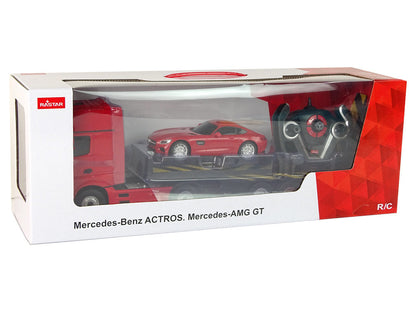 RC odtahové vozidlo s autíčkem Mercedes Benz 1:26 červené