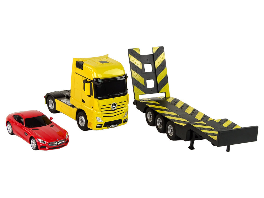 RC odtahové vozidlo s autíčkem Mercedes Benz 1:26 žluto červené