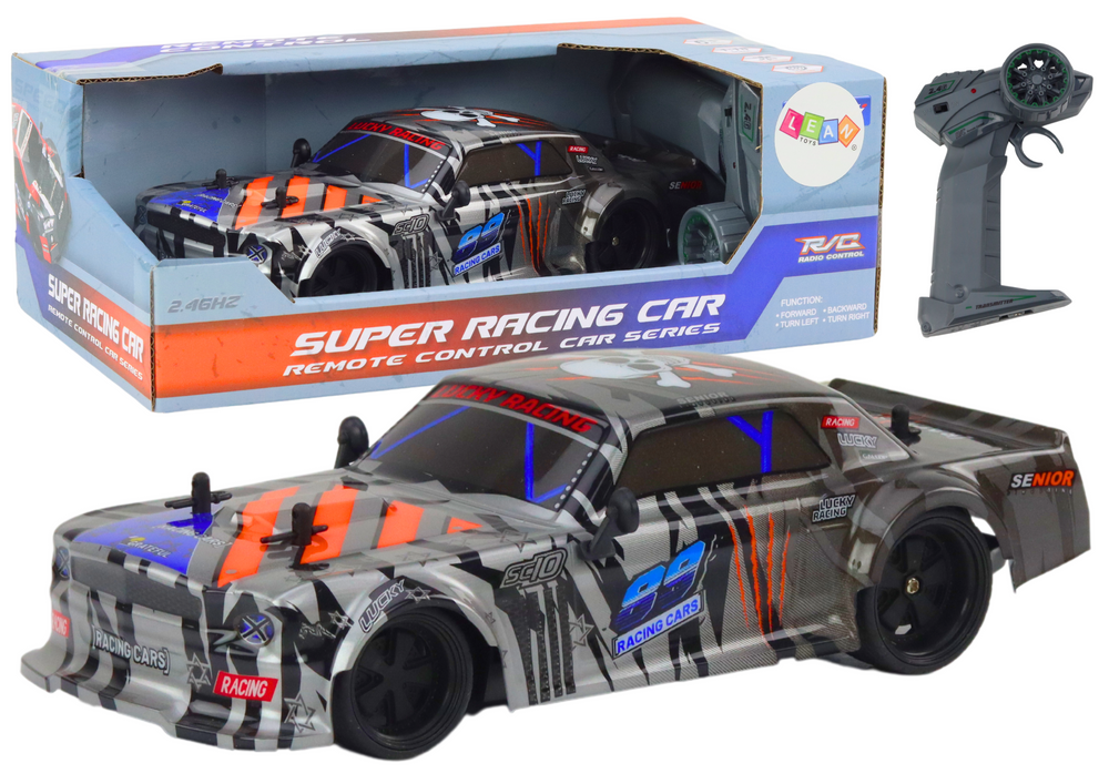 RC sportovní auto na dálkové ovládání 1:18 s pilotem šedé