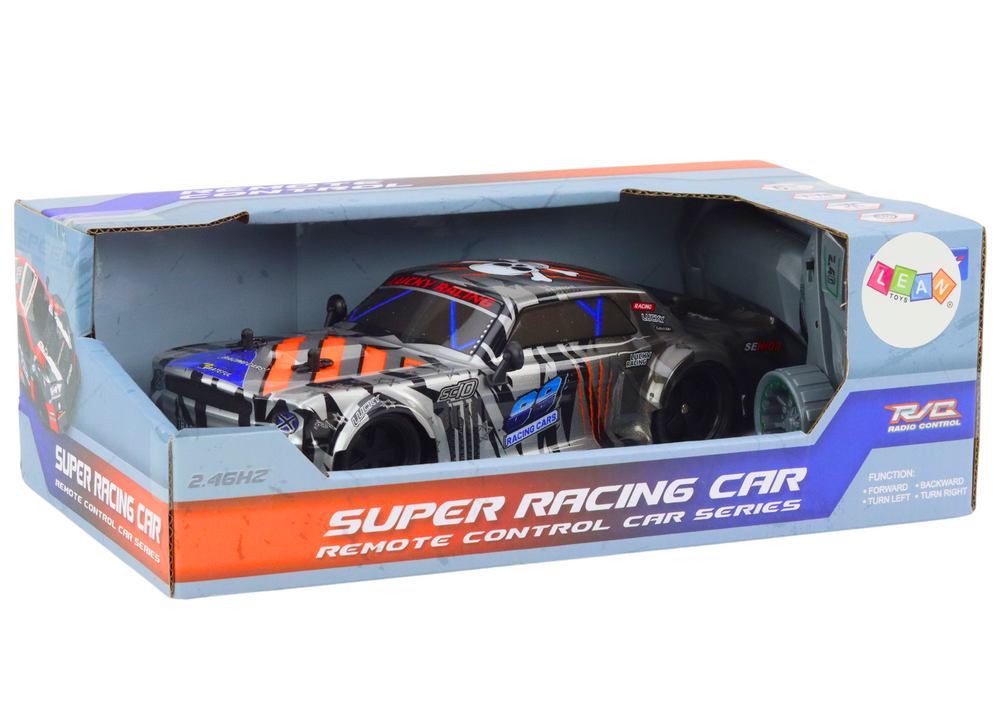 RC sportovní auto na dálkové ovládání 1:18 s pilotem šedé