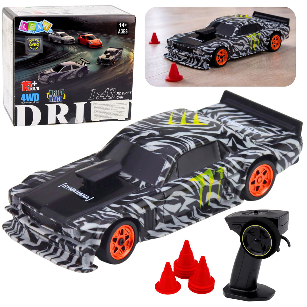 RC sportovní auto na driftování s kužely – černé 1:43