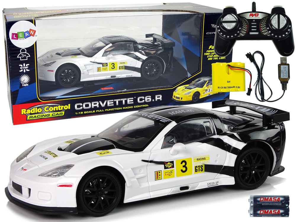 RC závodní auto 1:18 Corvette C6.R s osvětlením 2.4G bílé