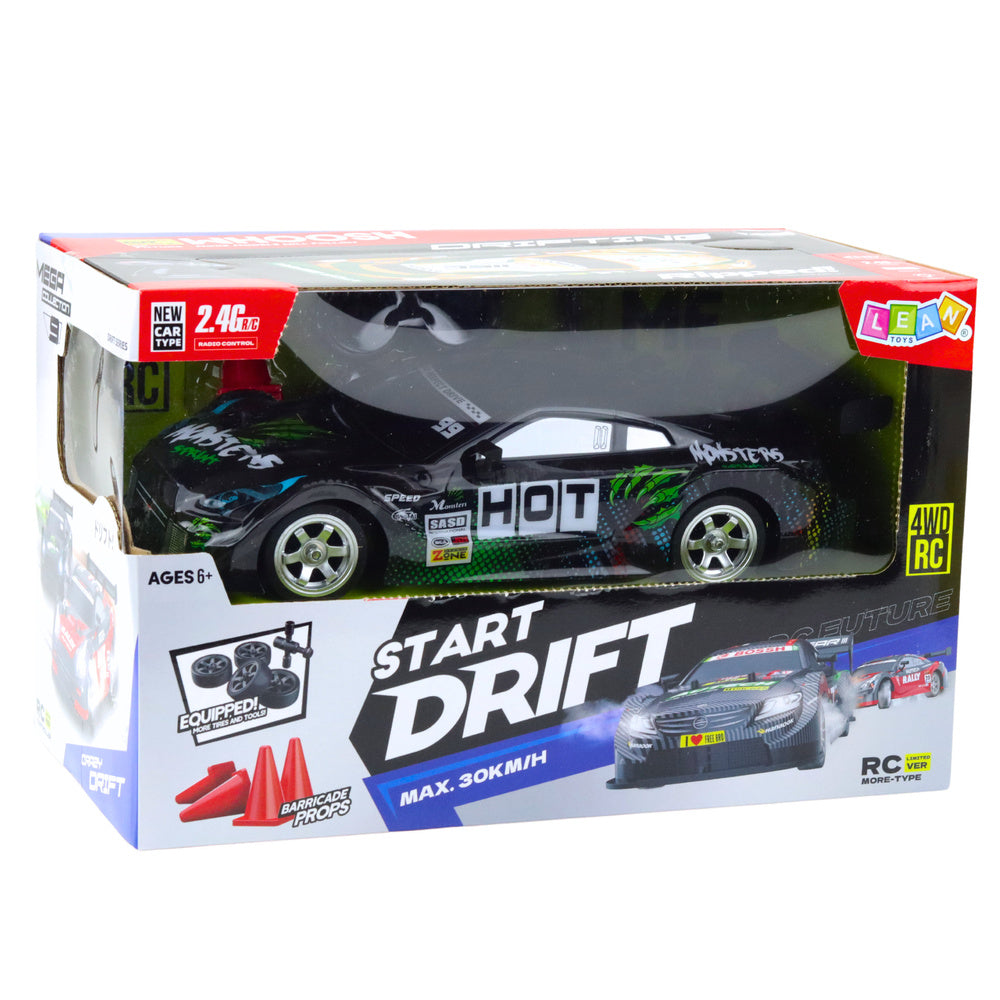 RC závodní auto na dálkové ovládání 1:16 s LED světly černozelené