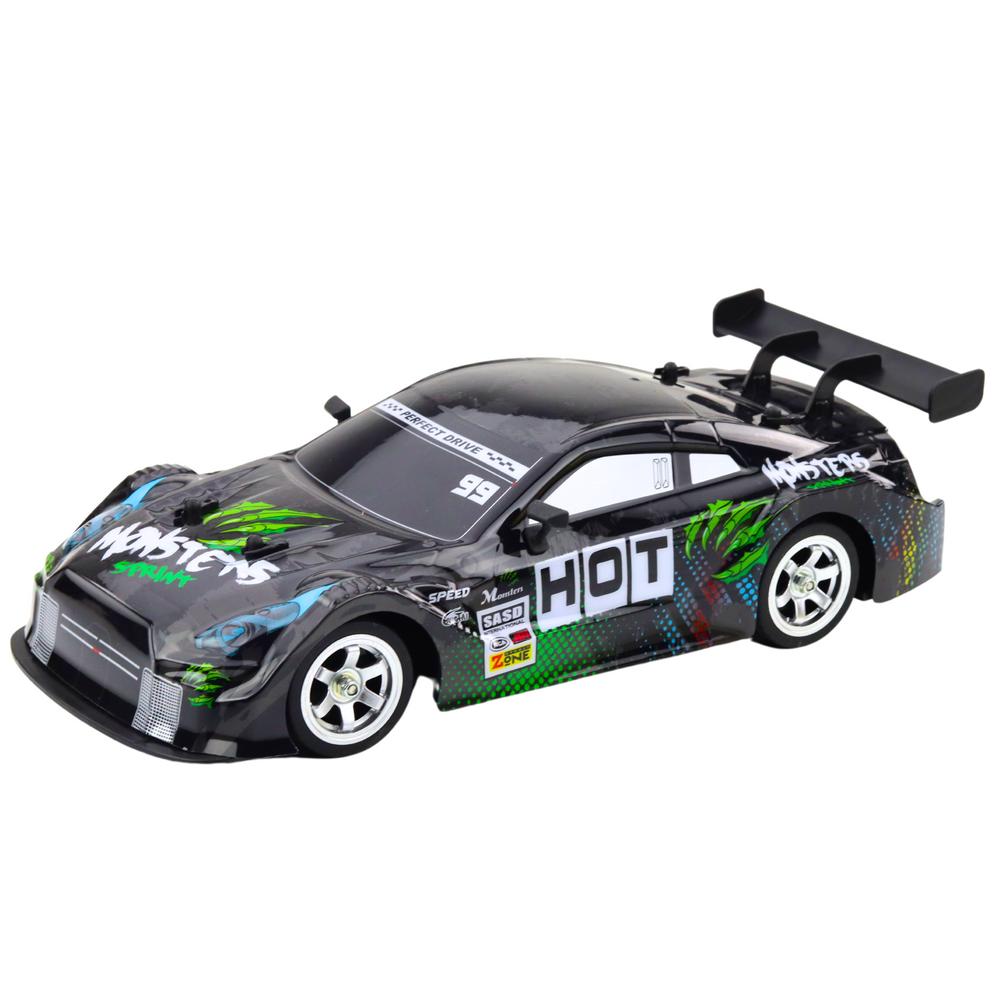 RC závodní auto na dálkové ovládání 1:16 s LED světly černozelené