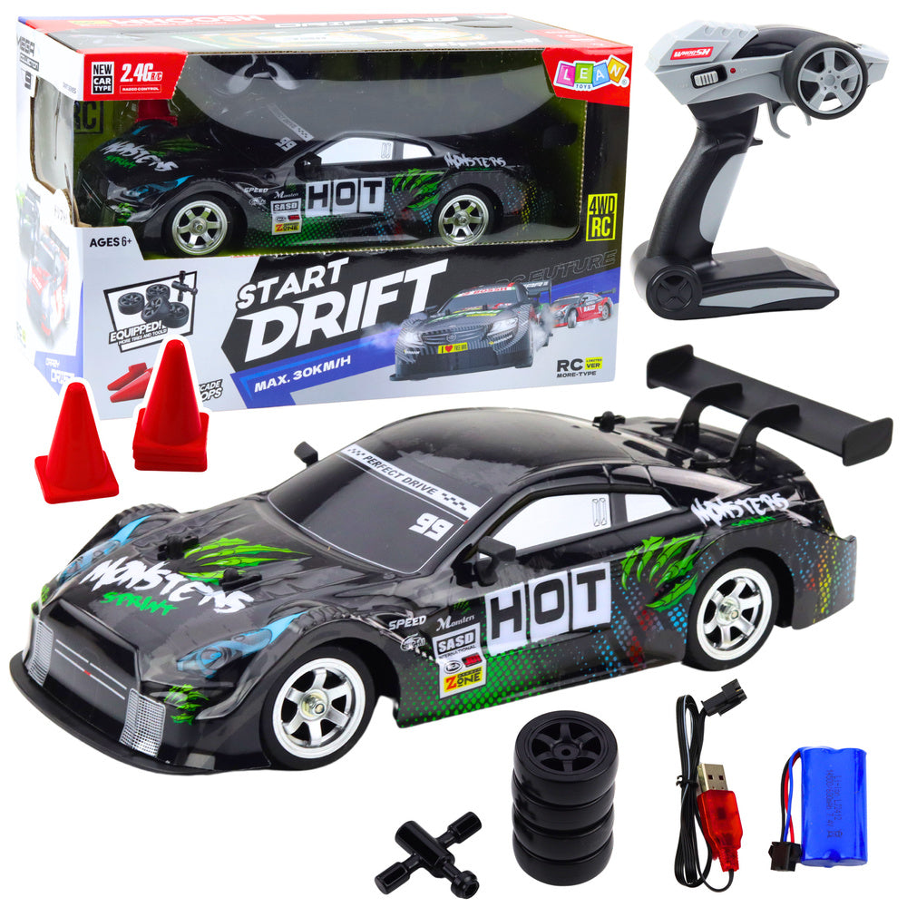 RC závodní auto na dálkové ovládání 1:16 s LED světly černozelené