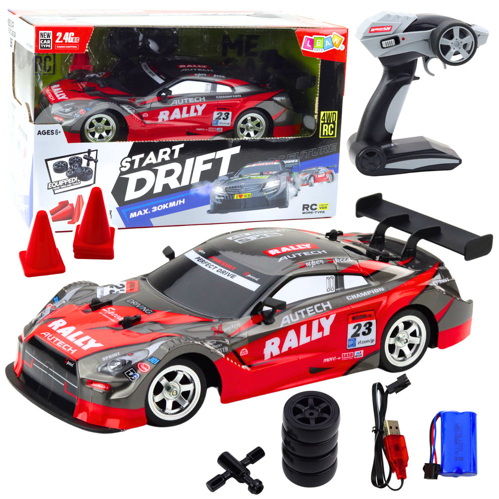 RC závodní auto na dálkové ovládání 1:16 s LED světly červeno černé