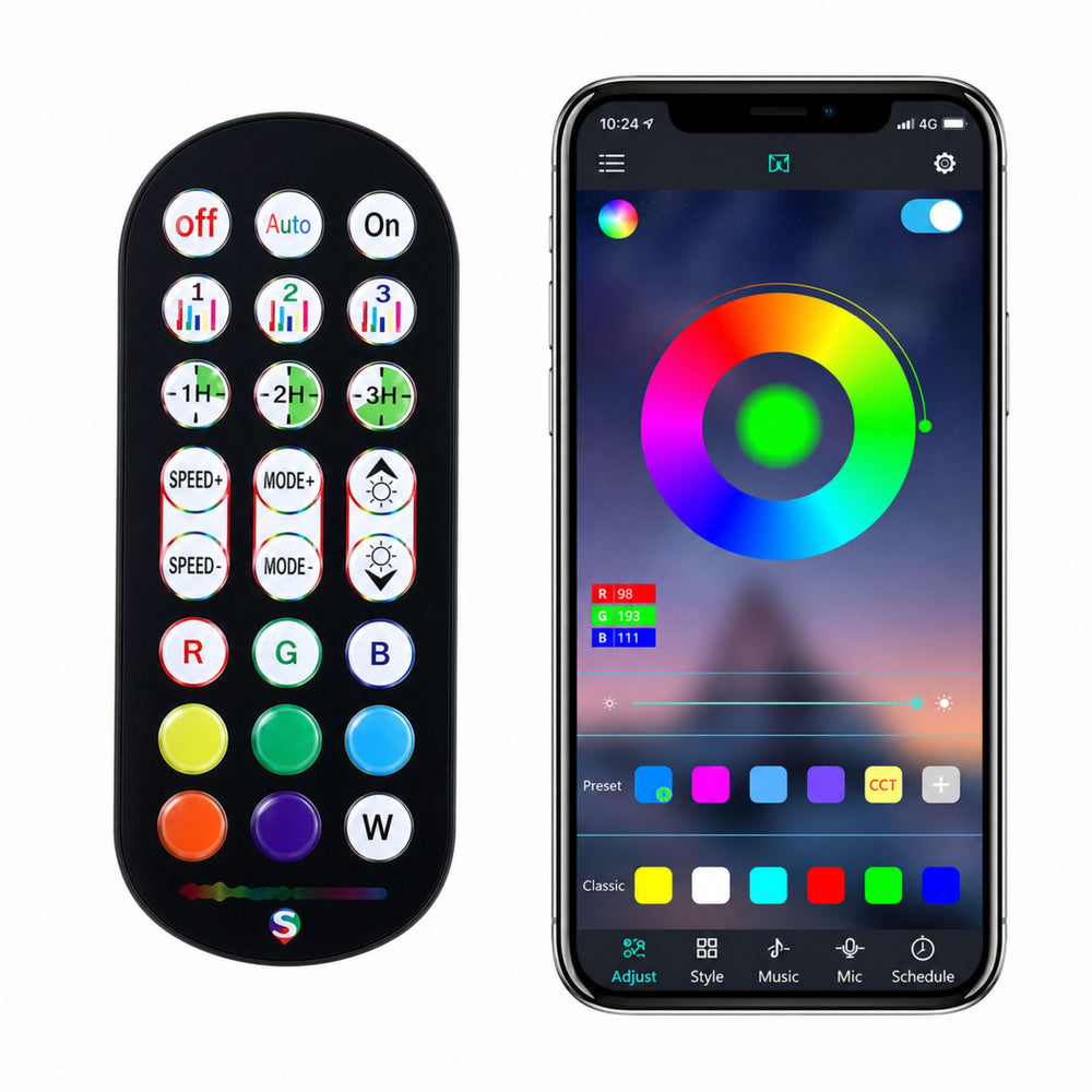 RGB LED stojací lampa s hudebním módem a dálkovým ovládáním 90cm