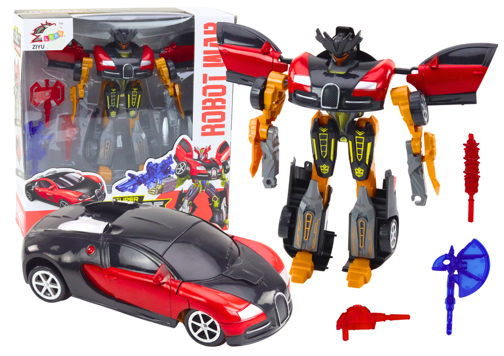 Robot auto 2v1 s příslušenstvím a sadou 3 zbraní červený