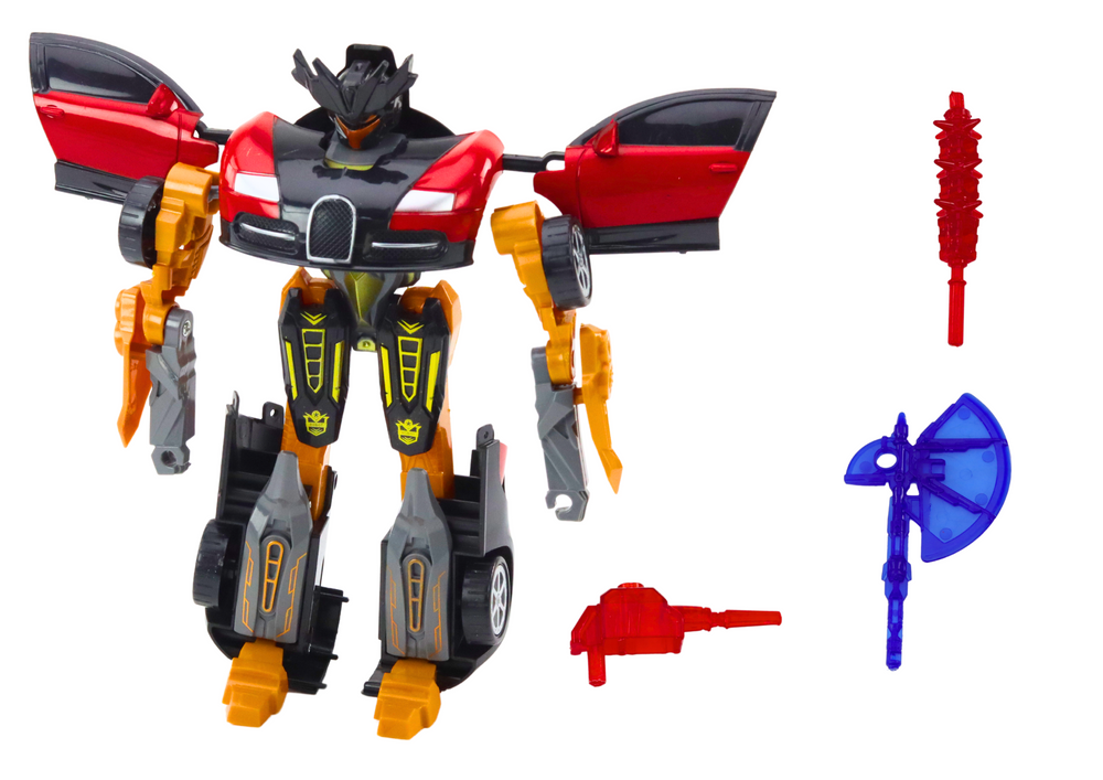 Robot auto 2v1 s příslušenstvím a sadou 3 zbraní červený