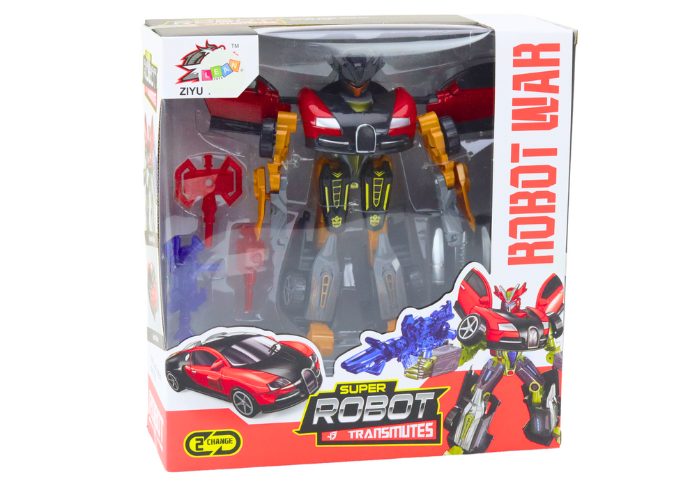 Robot auto 2v1 s příslušenstvím a sadou 3 zbraní červený